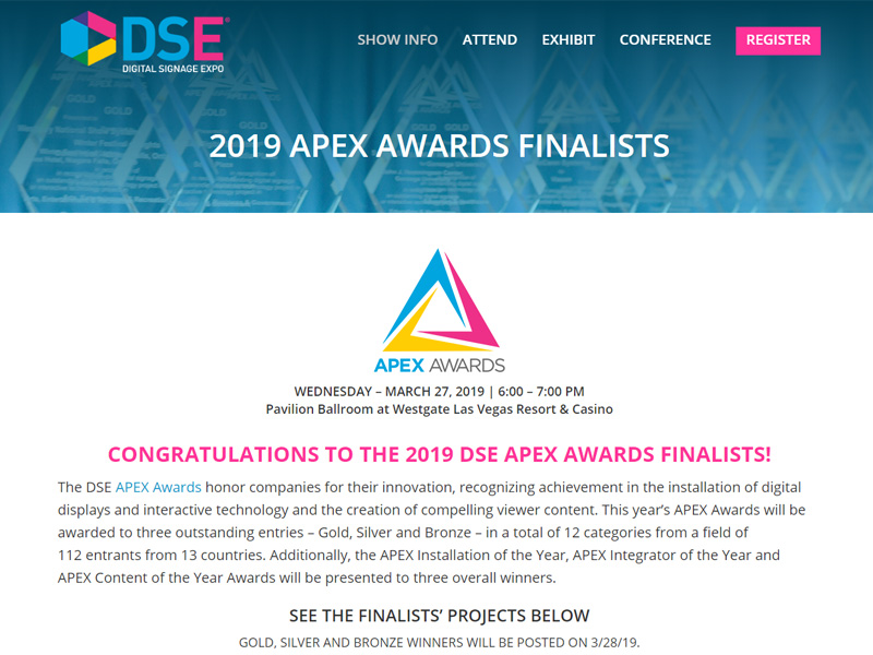 SLD被提名进入2019世界数字化博览会DSE APEX奖项最终提名名单